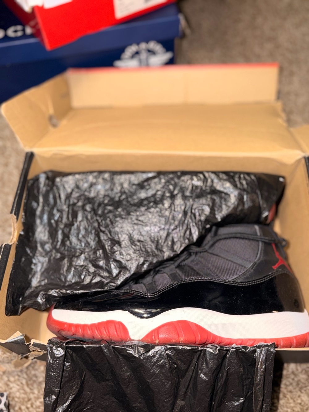 Air Jordan 11 Retro Black/Red High-Top Sneakers - Mens 9.5